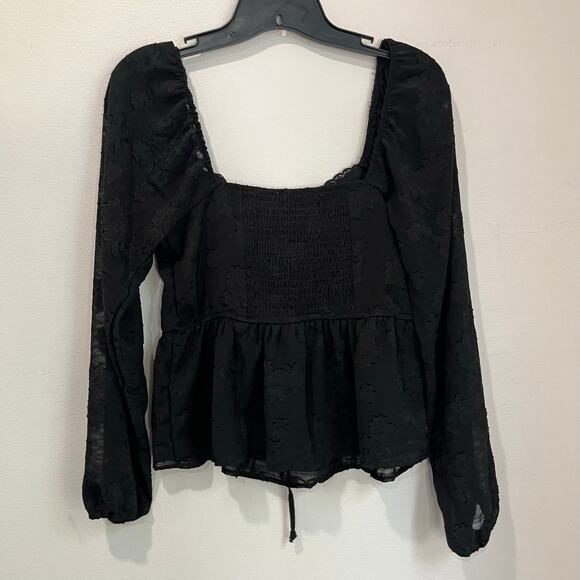 Francesca’s Hillary Lace Corset Long Sleeve Peplum Black Blouse NWT Sz S - Picture 4 of 10